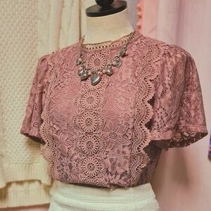 Blush Pink Lace Blouse size Small